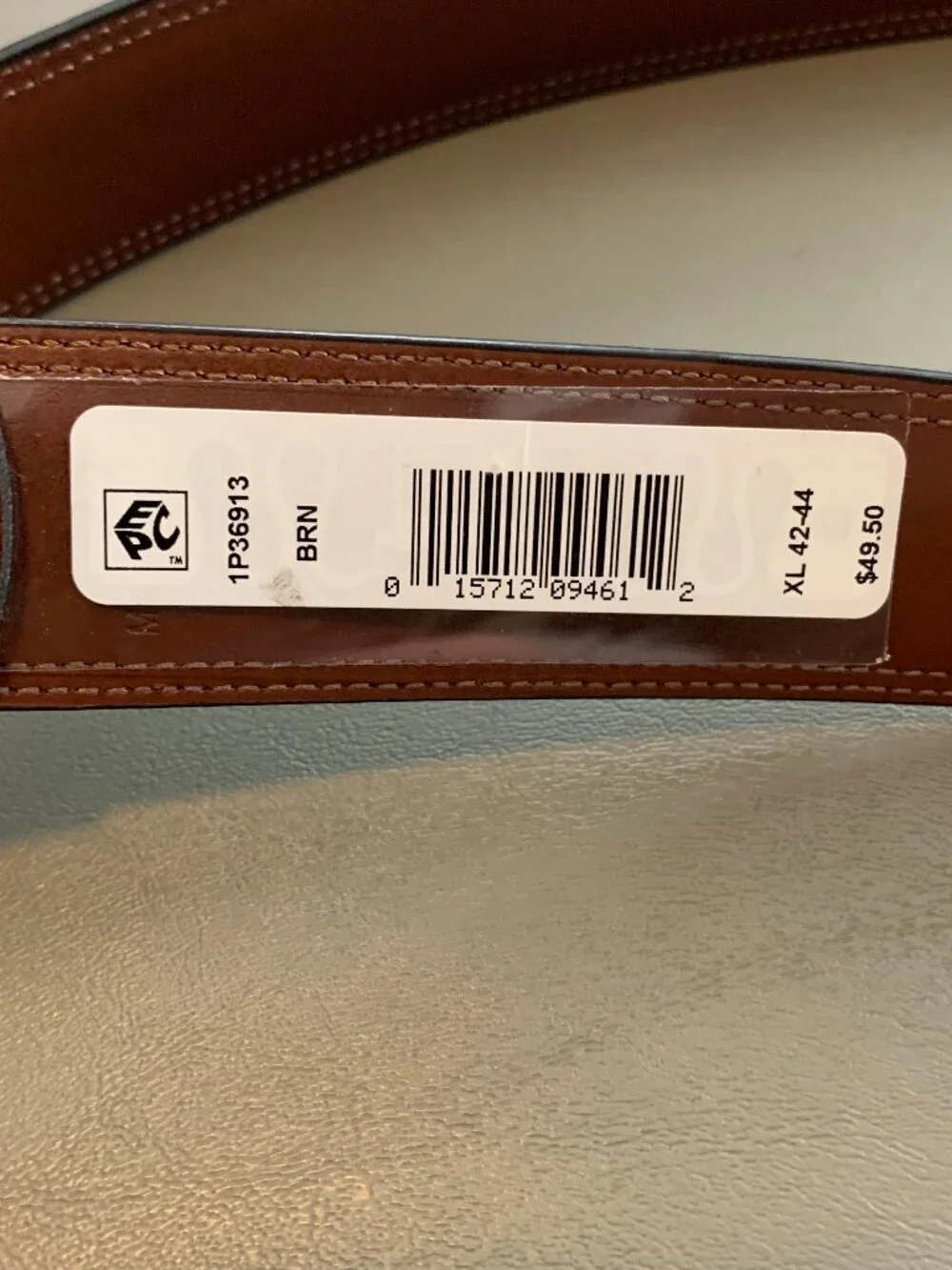Perry Ellis Portfolio Men's Madras Bonded Leather Dress Belt, Brown, XL 42-44